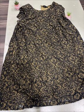 Lane Bryant Black Lace Overlay with Gold Slip A-Line Skirt